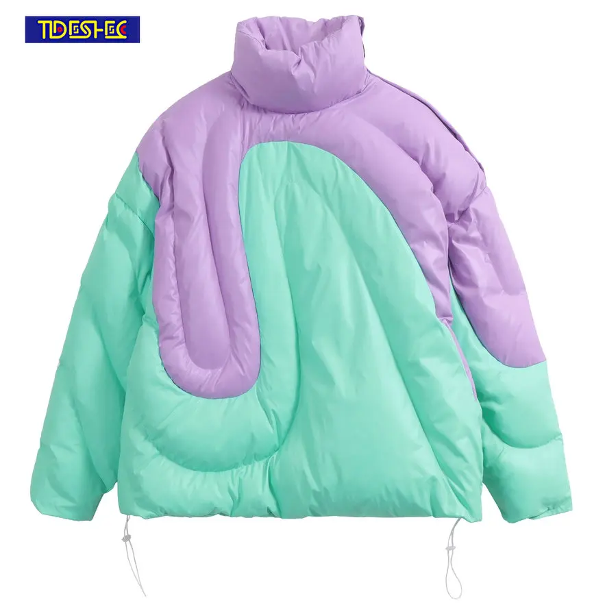 

Hip Hop 2022 Fashionable Winter Irregular Color Contrast Splicing Cotton Coat Men Design Loose Keep Warm and Thicken Loose Coat
