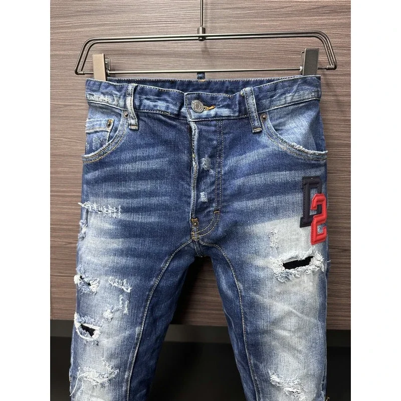 Мужские рваные джинсы в байкерском стиле повседневные брюки из денима размеры