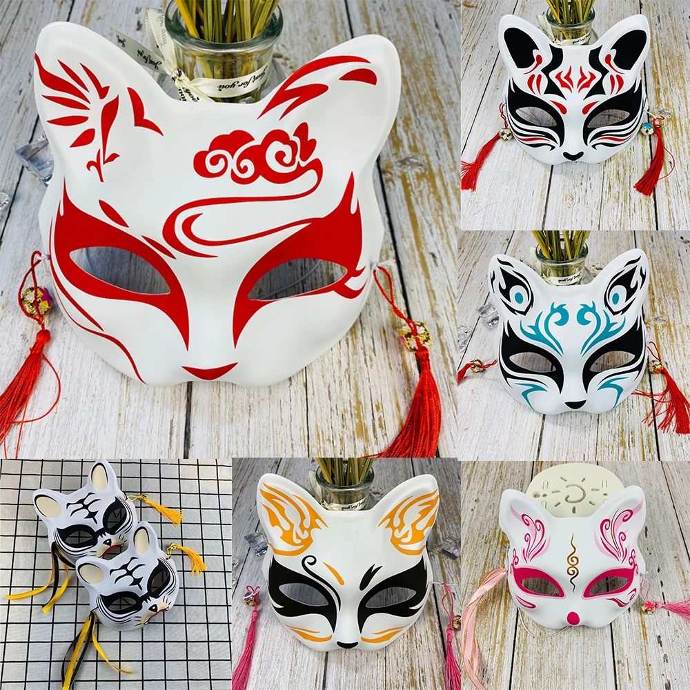 

Маска с изображением Демонов и Лис, маска для половины лица с ручной росписью, праздничные маски Kabuki Kitsune, реквизит для косплея, банкетная фо...