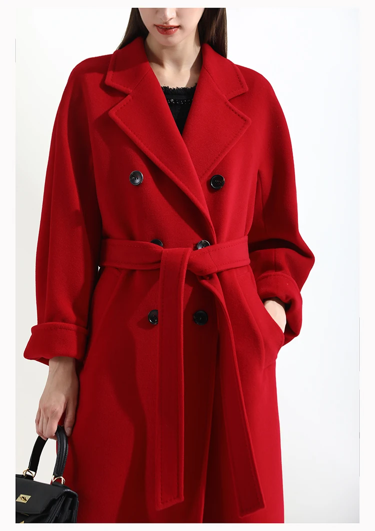 

Классическое кашемировое пальто, женское однотонное двубортное шерстяное пальто с отложным воротником, осенне-зимняя теплая длинная верхн...