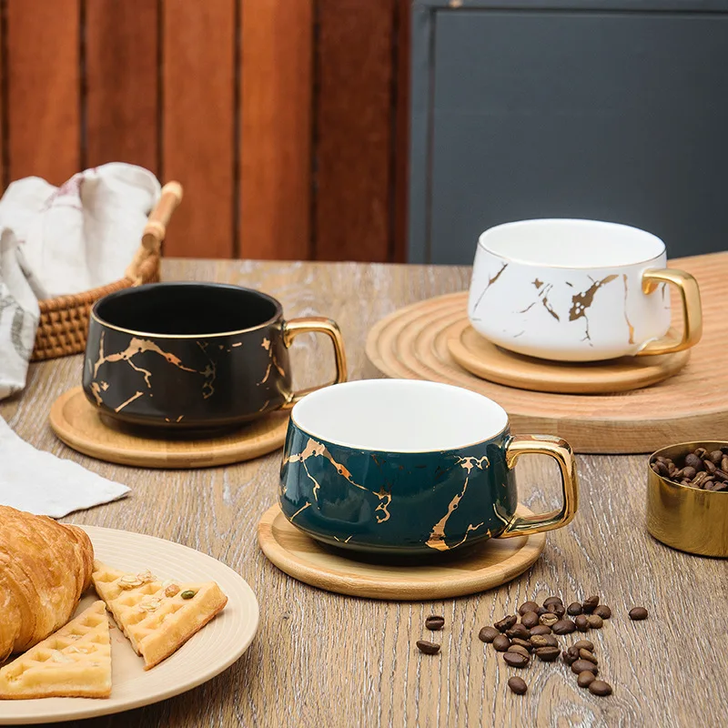 

Luxury Nordic Marble Ceramic Coffee cups Condensed Coffee Mugs Cafe Tea breakfast Milk Cups Saucer Suit with Dish Spoon Set Ins