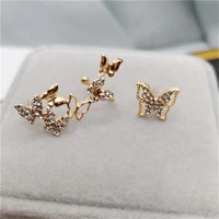 fashion hollow full drill women butterfly earrings asymmetrical ear bone clip jewelry