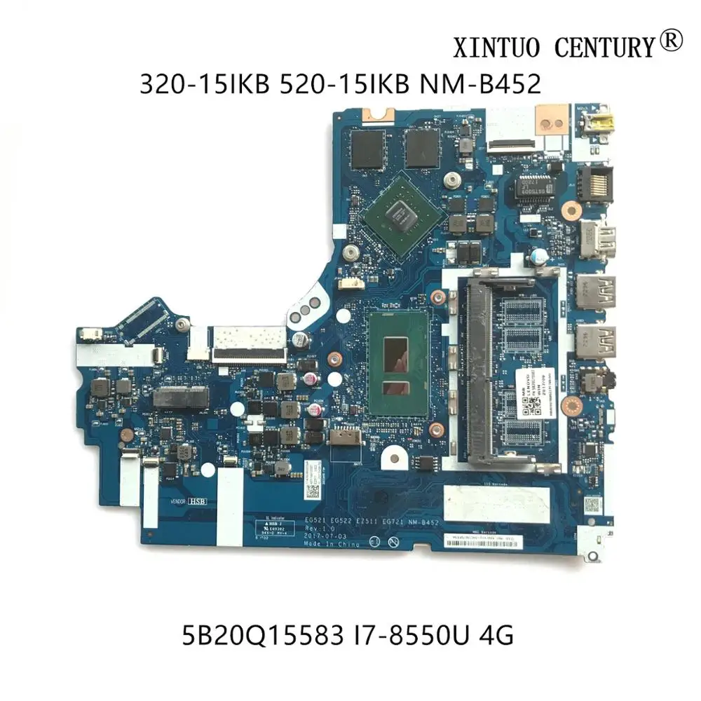 

5B20Q15583 для Lenovo Ideapad 320-15IKB 520-15IKB, материнская плата EG521 EG522 EZ511 EG721 NM-B452 W/ I7-8550U 100%, протестирован