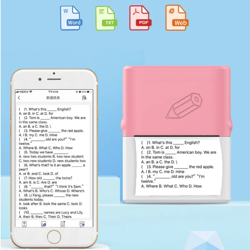 

Миниатюрный карманный термопринтер Yaomatec, 57 мм, с беспроводной портативной печатью для фотоэтикеток, для учеников и детей, с 1 рулоном принте...