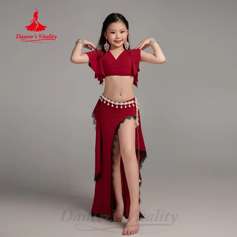 Одежда для тренировок BellyDance детей топ с коротким рукавом и V-образным вырезом +