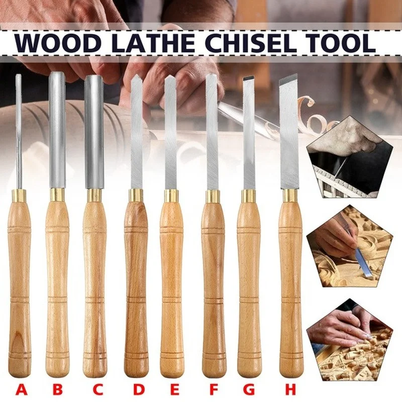 

Lathe Chisel Wood Turning Tool High Speed Steel with Wooden Handle Woodworking Tools 8 PCS HSS Blade Lathe Set