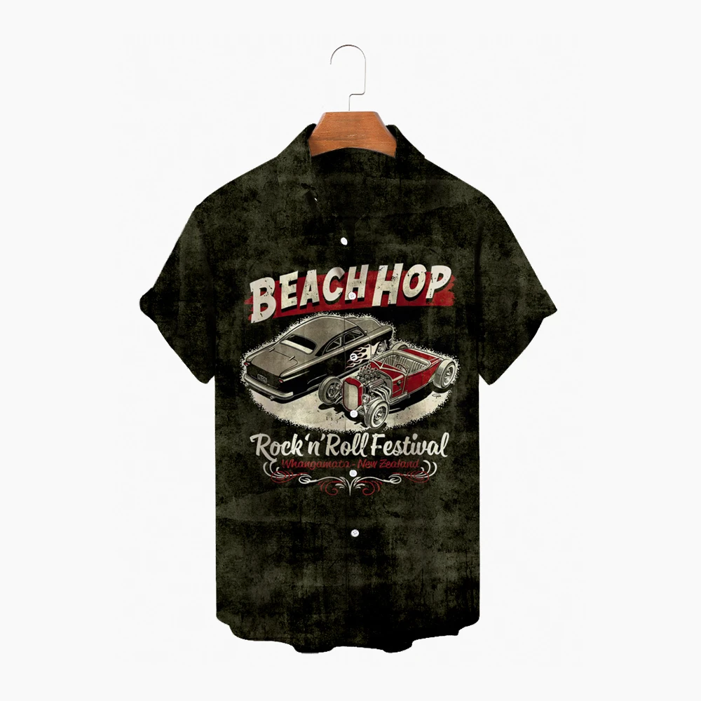 

2022 Summer New Short-sleeved Beach Shirt Men's Holiday Party Vacation Clothing Fashion Classic Car Print Hawaiian Shirts Men
