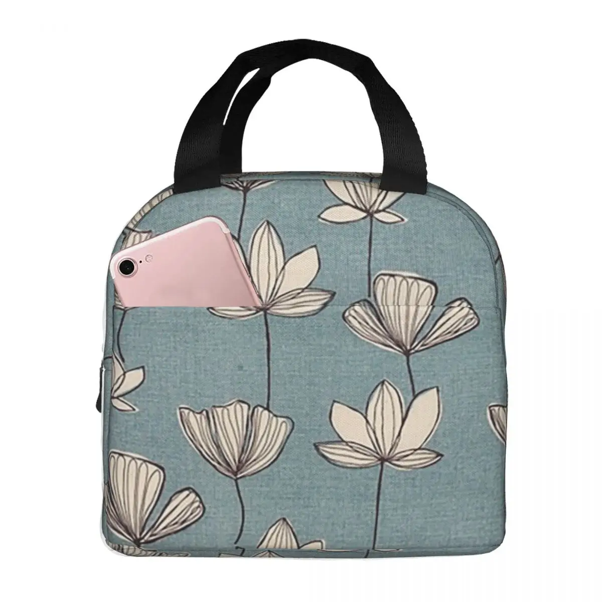 

Lotus Flower Portable Insulated Oxford Lunch Bag Reusable Lunch Box Lunch Organizer Thermal Cooler Tote Bag