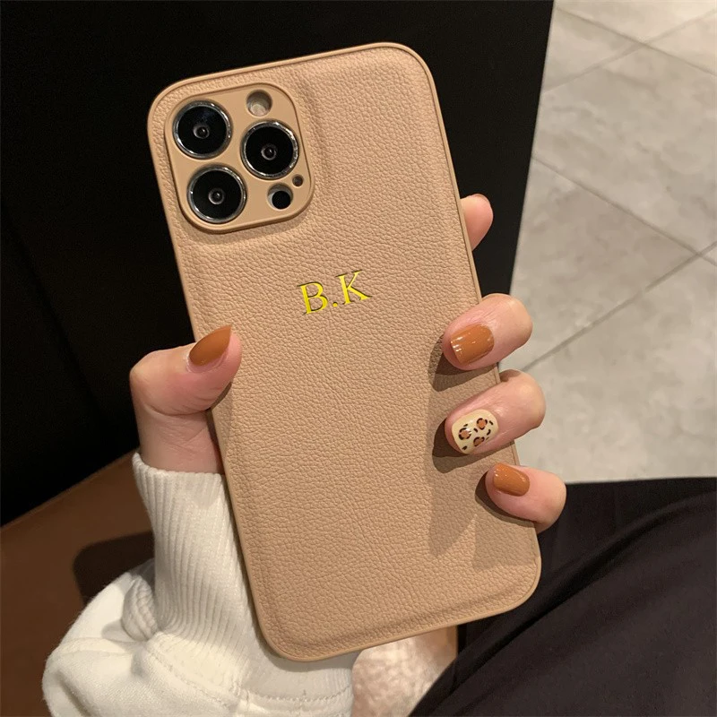 

Personalise Custom Initials Name Letters Leather PU Phone Case For iPhone 14 13 12 11 Pro X XS Max XR 7 8 Plus Luxury Cover