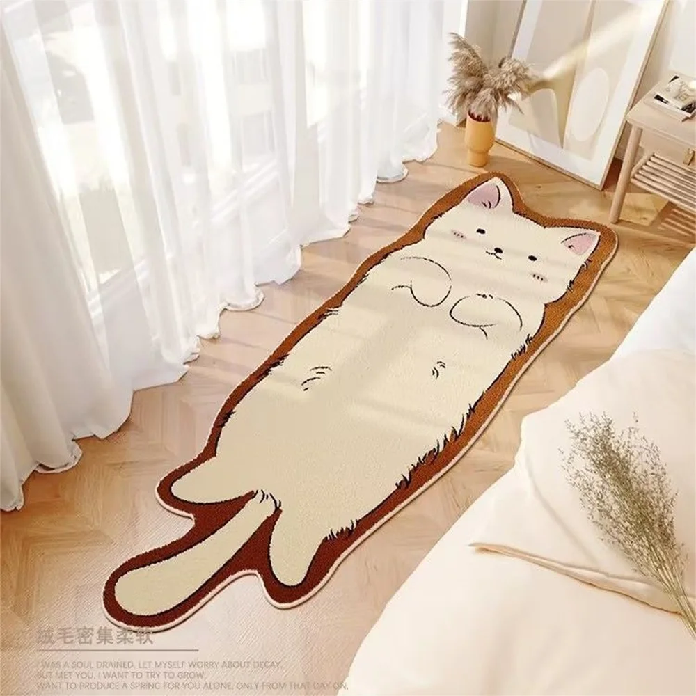 Мультяшный коврик с забавным котом, несимметричный пушистый утолщенный ...