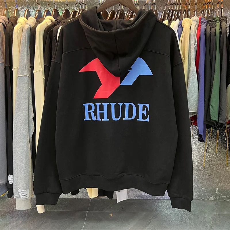 

2022 RHUDE Hoodie Eagle Print High Quality Cotton Terry Men's And Women's Loose Hoodies