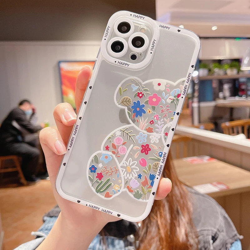 Laser Cartoon Flower Bear Soft Case For Huawei P50 P40 P30 Pro Mate 20 30 40 Nova 9 Honor 60 50 se X10 9X Shockproof Back |