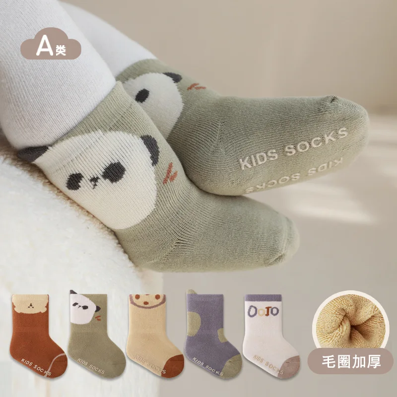 

Toddler Kids Socks Newborn Baby Prewalker Winter Thick Coral Fleece Cotton Panda Girl Autumn Infant Boy Cartoon Sock 0-5T