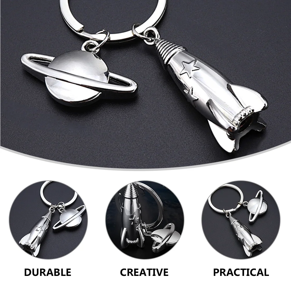 2 Pcs Key Chain Pendant Keychain for Men Planet Car Decorate Rockets Hanging Zinc Alloy Ring Man Miss
