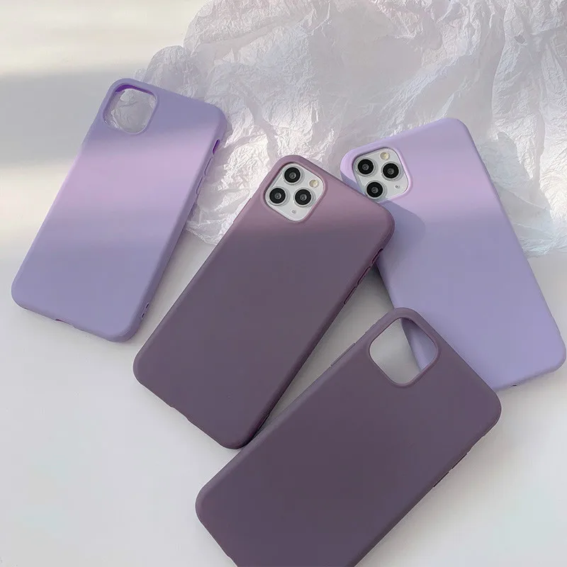 Purple Matte Soft Tpu Phone Case for iPhone 13 12 11 14 Pro Max 7 14Plus X XS Max XR Solid Color Full Protective Case Back Cover