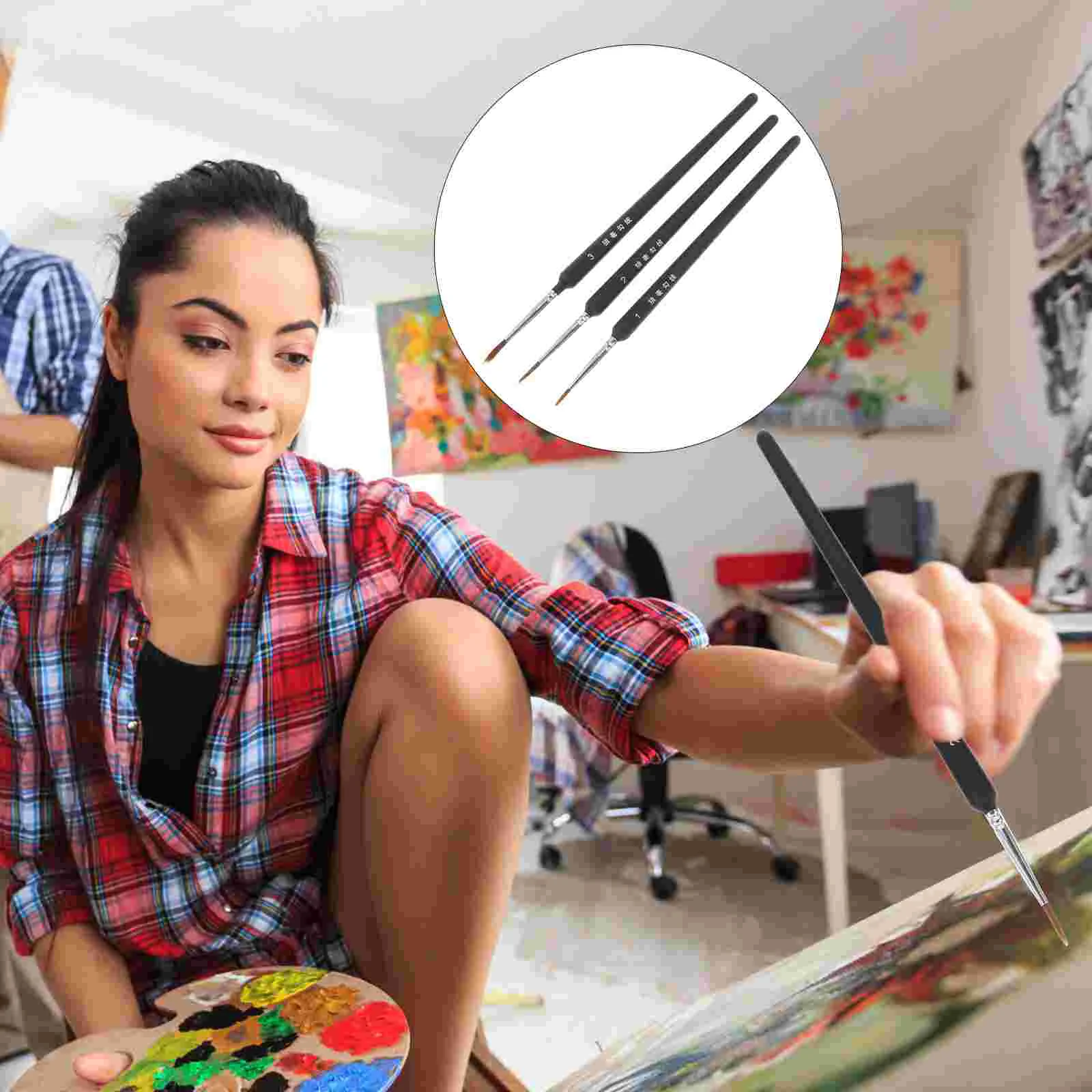 

3pcs Miniature Detail Brush Wolf Hair Artist Brushes Set for Watercolor Oil Gouache