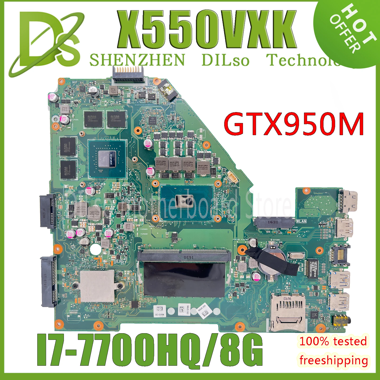 Материнская плата KEFU Placa X550VX X550VXK с I7-7700HQ GTX950M 8GB-RAM для ASUS A550V W50V X550V X550VQ FH5900V