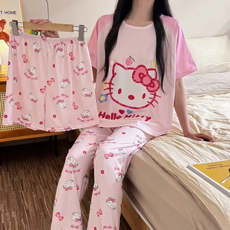 Милые пижамы HelloKitty комплект из трех предметов летняя домашняя одежда для девочек