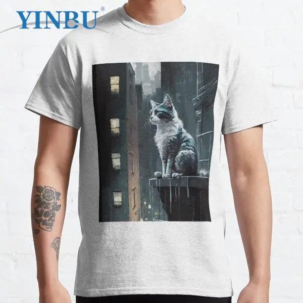 

Enhance Your Home with Midnight City Cat Impressionist Painting streetwear YINBU t shirt new in fashion graphic tees