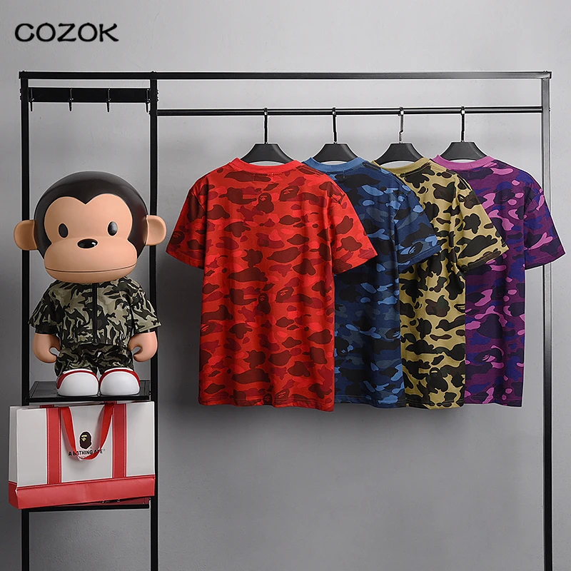 

newFree shipping BAPE summer new style Japanese tide brand pure cotton printing men and women couple short-sleeved shark T-shirt