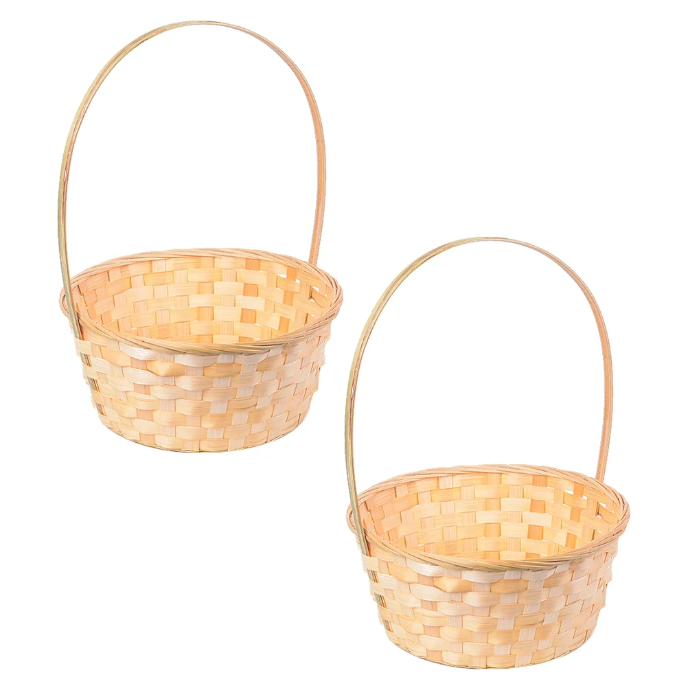 2 Pcs Flower Girl Gift Round Basket Wicker Storage Candy Storage Basket Handwoven Flower Baskets Wicker Picnic Baskets