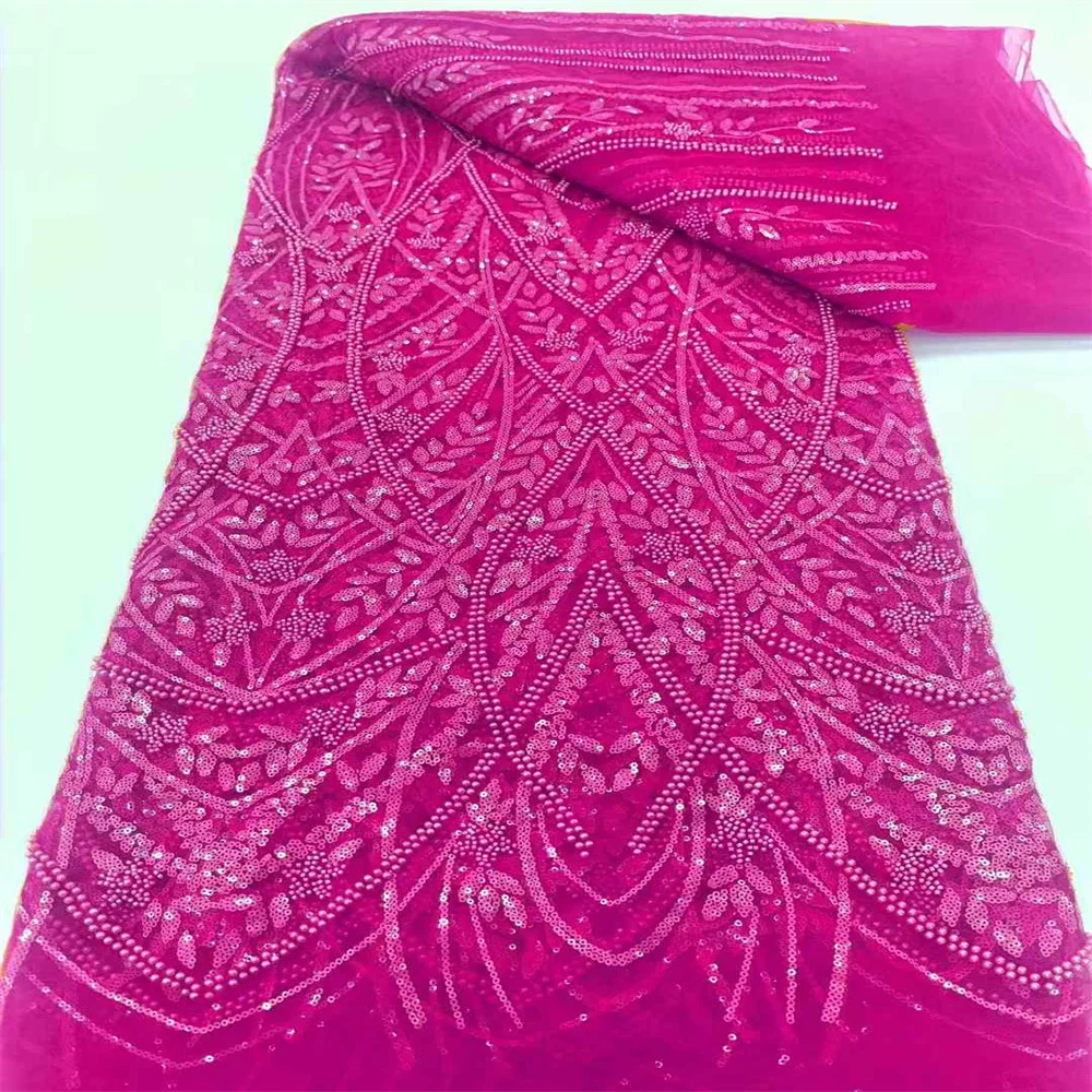 Африканская французская кружевная ткань с бисером 2024 высококачественное