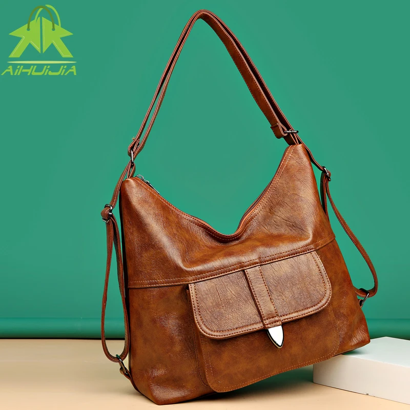 

High Capacity Women Backpack Vintage Women Bag New Retro Pu Leather Ladies Casual Tote Designer Shoulder Bag Women's Handbag Sac
