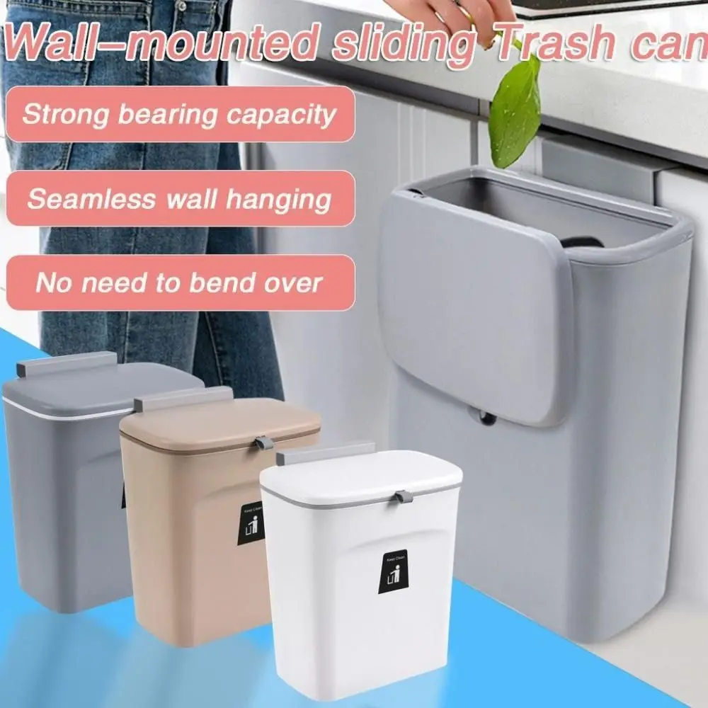 

Wall Mounted Trash Can Bin With Lid Plastics Door Hanging Car Recycle Dustbin Rubbish 7L/9L Waste Bin Kitchen Cabinet