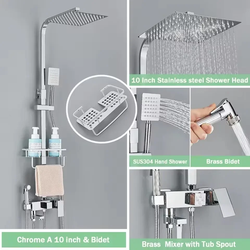 

Черное золото, душевая система для ванной комнаты, латунные смесители для ванной комнаты с горячей и холодной водой, набор аксессуаров, 10-дюймовая насадка для тропического душа из нержавеющей стали
