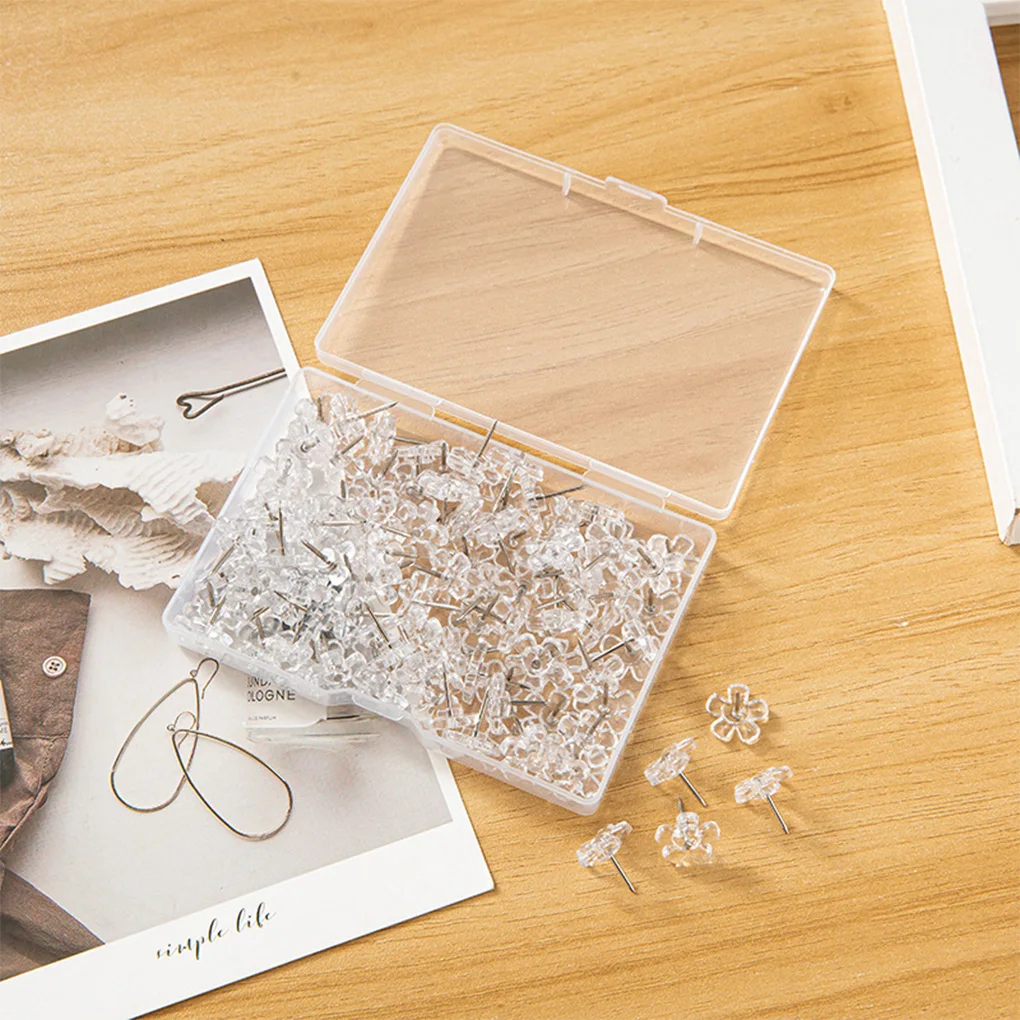 

100pcs Transparent Drawing Pin Board Pins Thumbtacks Decorative Basic Push Pin Plum Blossom Nails for Card Photo