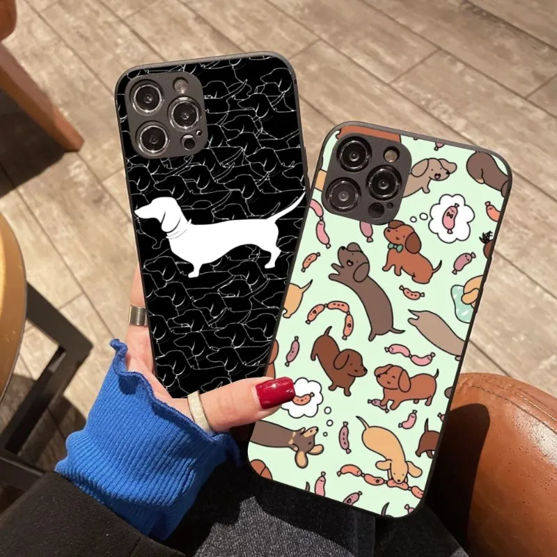 

Cute Cartoon Dachshund Dog Phone Case FOR IPhone 14 13 11 12 Pro 8 7 Plus X 13 Pro MAX XR XS MINI Black Covers