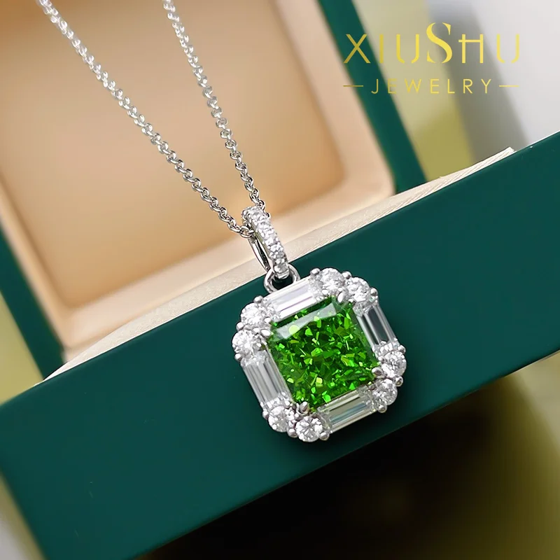 

Great Craftsmanship! 3-Carat Daily Necklace Women'S Small Design Senior 925 Silver High Carbon Diamond Olive Emerald