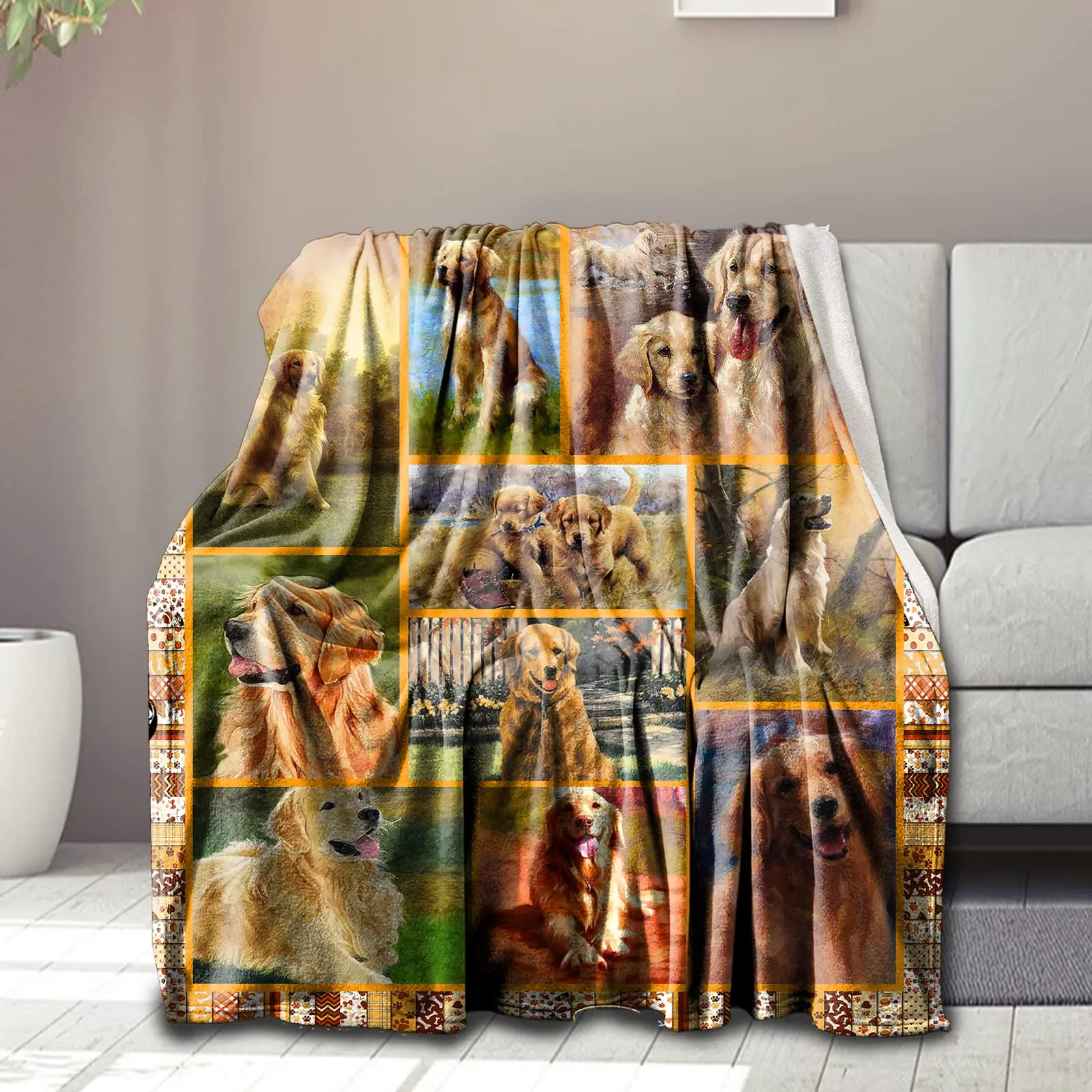 

Golden Retriever Fleece Blanket Super Soft Cozy Flannel for Bed Sofa Throw Blankets Lightweight Warm Bedspread King Queen Size