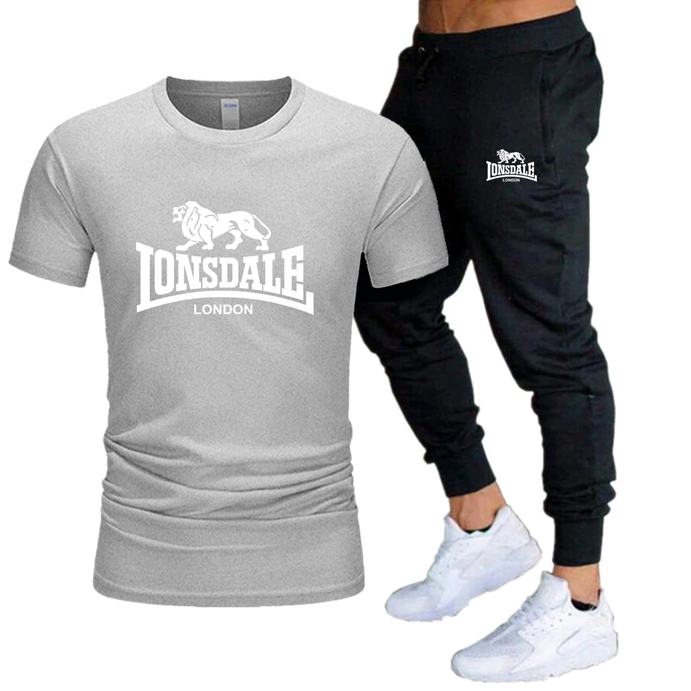 

Summer Hot Sale T-shirt + Pants Suit Casual Lonsdale Brand Fitness Jogging Pants T-shirt Hip Hop Fashion Men's Sportswear