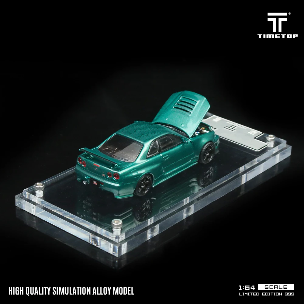 TM В наличии 1:64 Skyline GTR R34 Зеленый карбоновый капюшон Литая под давлением диорама