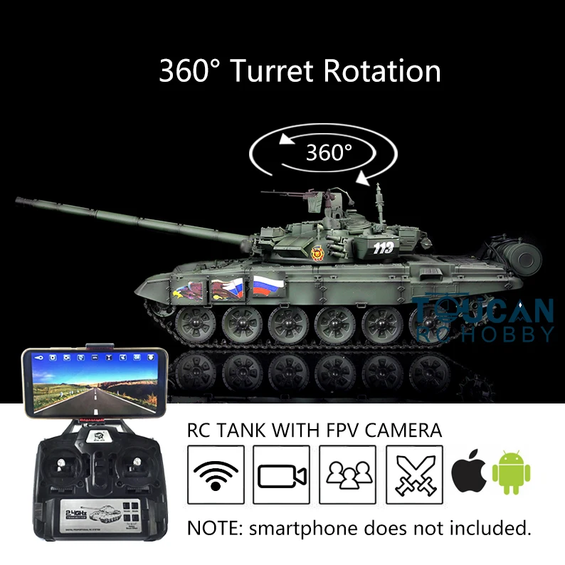 

HENG LONG 1/16 Green 7.0 Upgraded FPV Promotion Ver Russia T90 RTR RC Tank Toucan 3938 W/ 360�� Turret Toy for Boys TH17884-SMT8