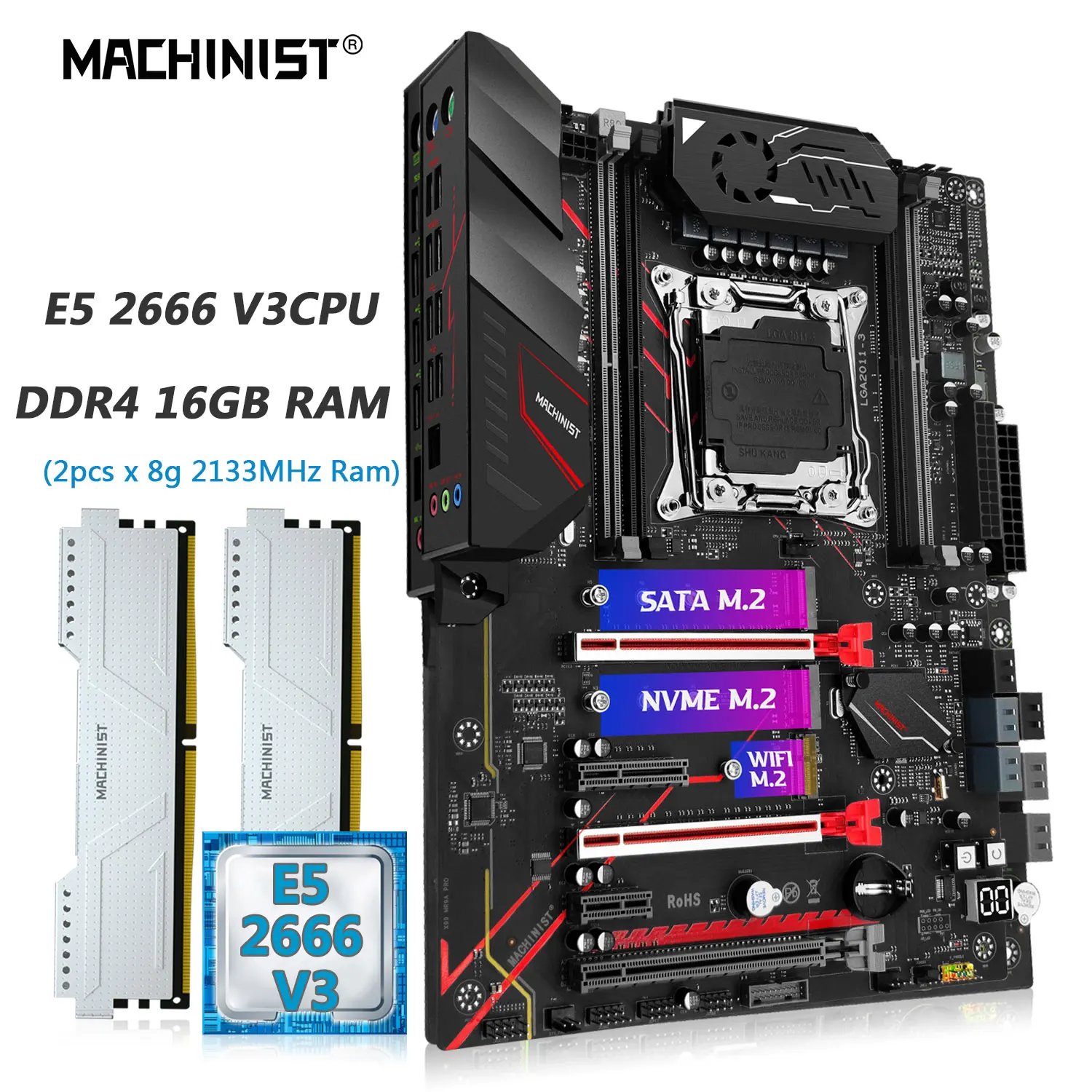 

MACHINIST X99 Motherboard Combo LAG 2011-3 Kit Xeon E5 2666 V3 CPU 16GB DDR4 2133MHz RAM Memory Four Channel NVME M.2 MR9A PRO