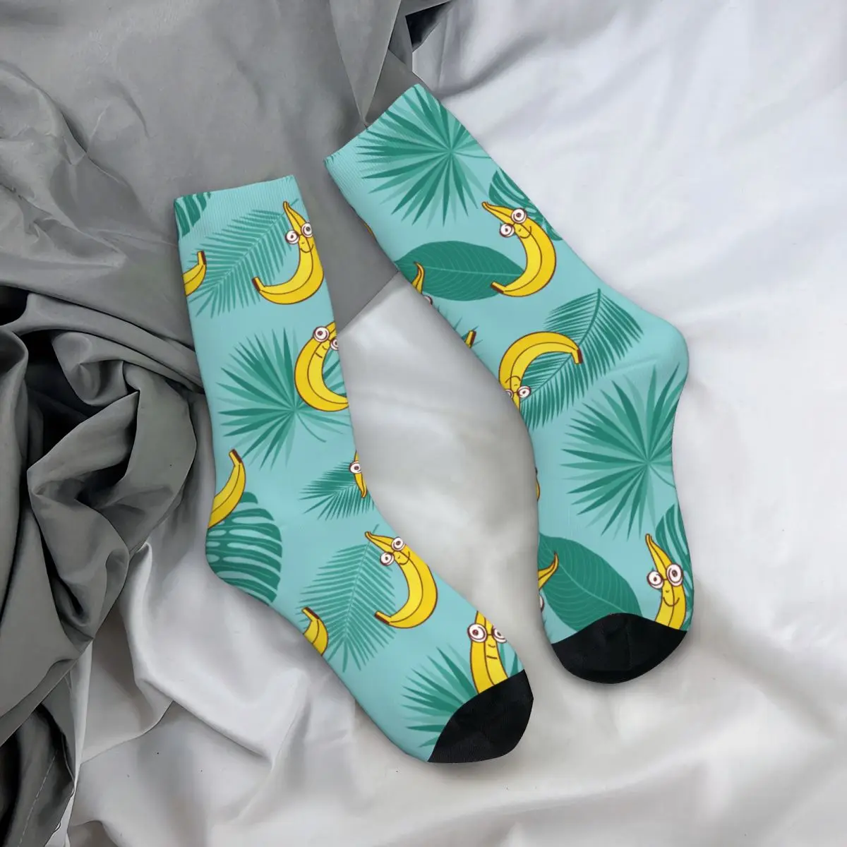 

Cool Banana Summer Fruits Skateboard Socks Tropical Palm Leaves Polyester Middle Tube Socks for Women Men Sweat Absorbing