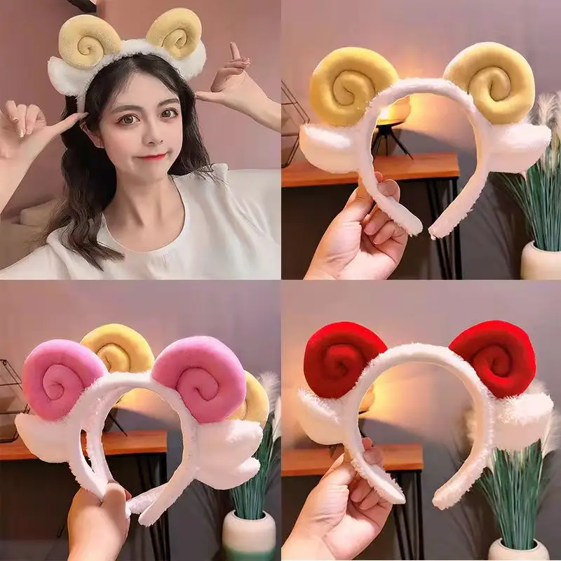 

Cute Sheep Horn Lamb Ear Soft Fleece Women Headband Makeup Hair Band for Wash Face Shower Hair Accessories 6pcs/