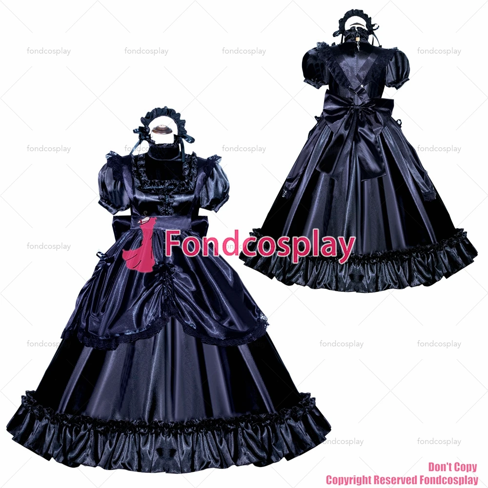 

Сексуальная одежда для взрослых с крестом fondcosplay, длинное французское запираемое черное атласное платье, униформа, костюм CD/TV[G3989]