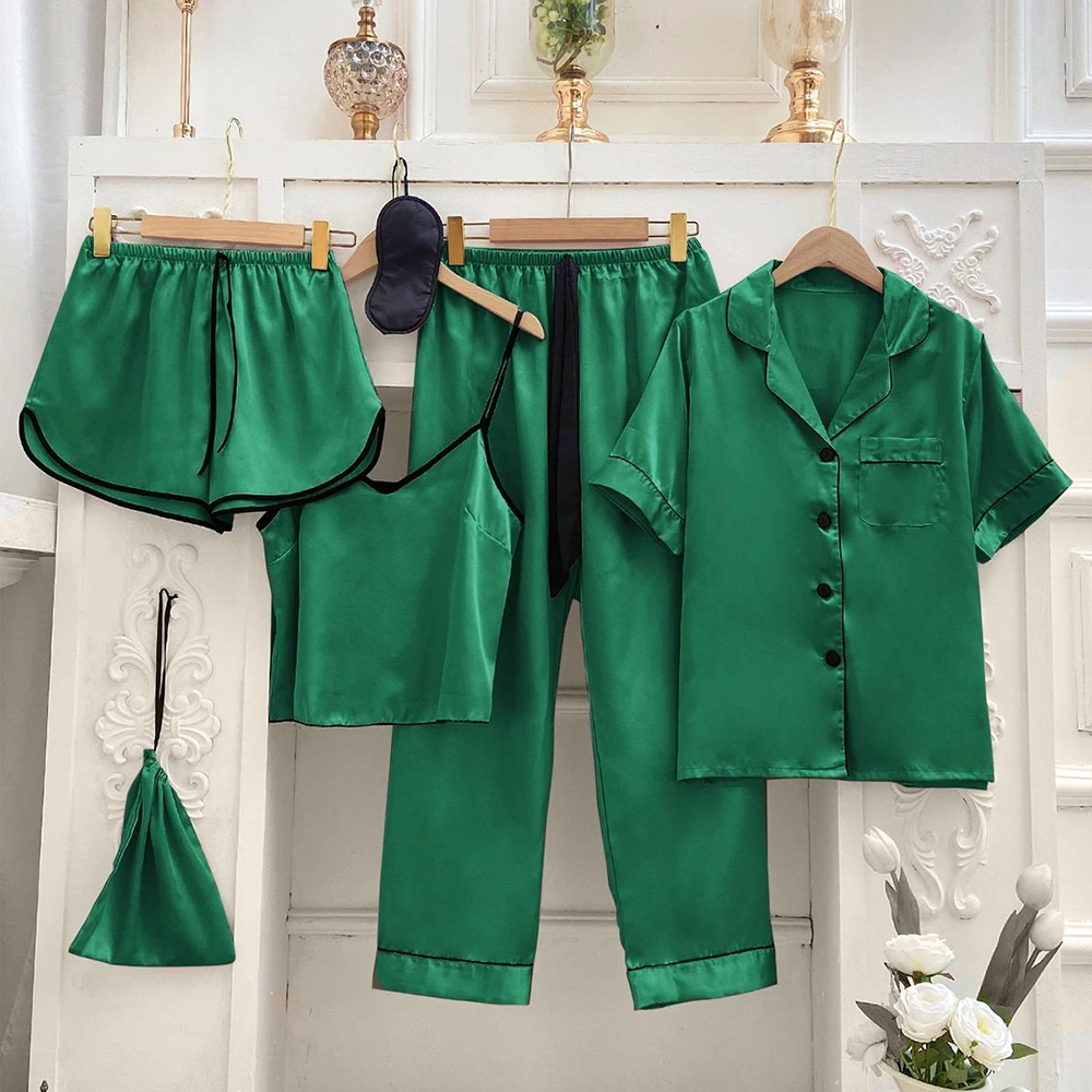 Simple casual home clothes suit lapel top suspenders pants shorts pajamas suit ice silk comfortable loose home sleeping clothes