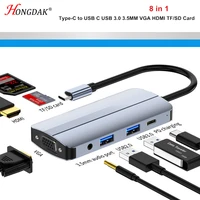 8 in 1 usb c hub type c to hdmi 4k vga usb 3 0 2 0 type c quick charge tfsd 3 5mm audio adapter for macbook pro pc accessories
