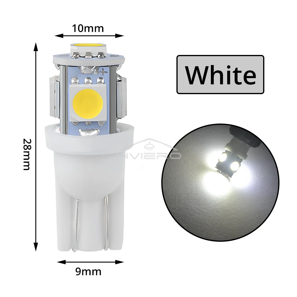 

HVIERO автомобильные светодиодные лампы T10 5050 5SMD белые синие красные 12В