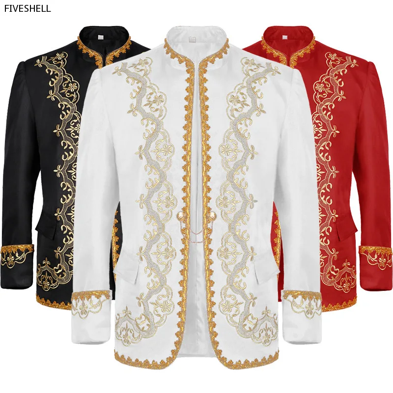 

Medieval Gothic Costume for Men Embroidery Baroque CosplayJacket Luxury Wedding Stage Party Stage Performance Palace Blazer