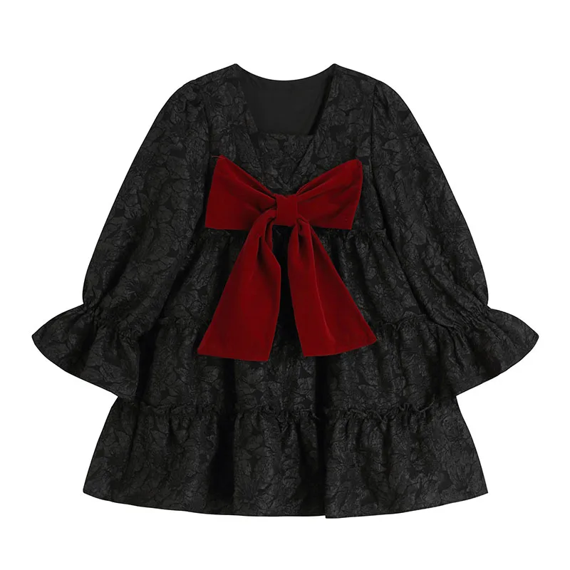 

Women Vintage French Cute A-line Mini Dress 2022 Spring New Bow High Waist Dresses Puff Sleeve Sexy Party Elegant Fluffy Frocks