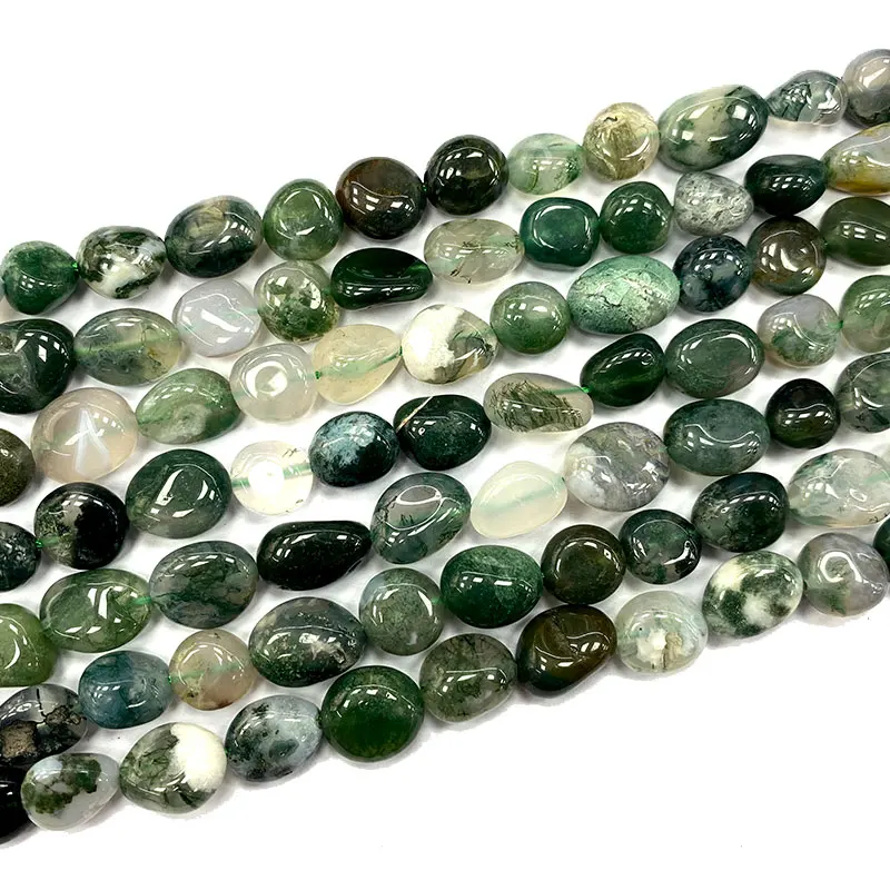 

Fine Natural Gemstone Green Moss Agate 8-10mm Irregular Stone Beads Charms Diy Women Bracelet Necklace for Jewelry Making 15''