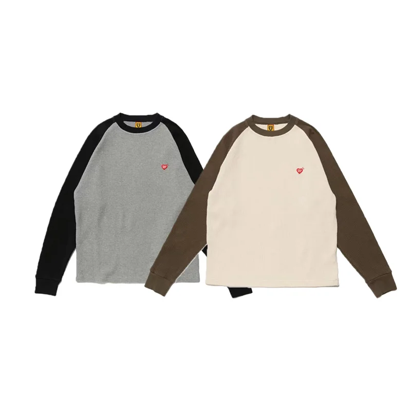 

Autumn New Pattern HUMAN Color Blocking Solar System Men And Women Waffle Grid Round Neck Long Sleeve