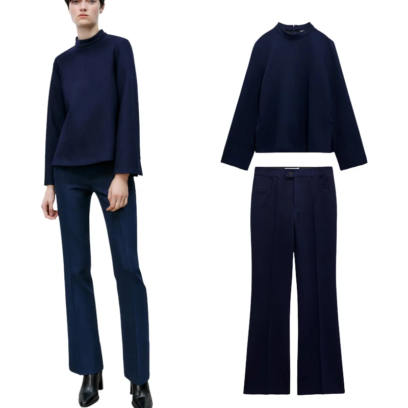 

Женский винтажный комплект брюк, рубашка с боковыми пуговицами, топ, профессиональные темпераментные Брюки-клеш, модный элегантный осенний комплект