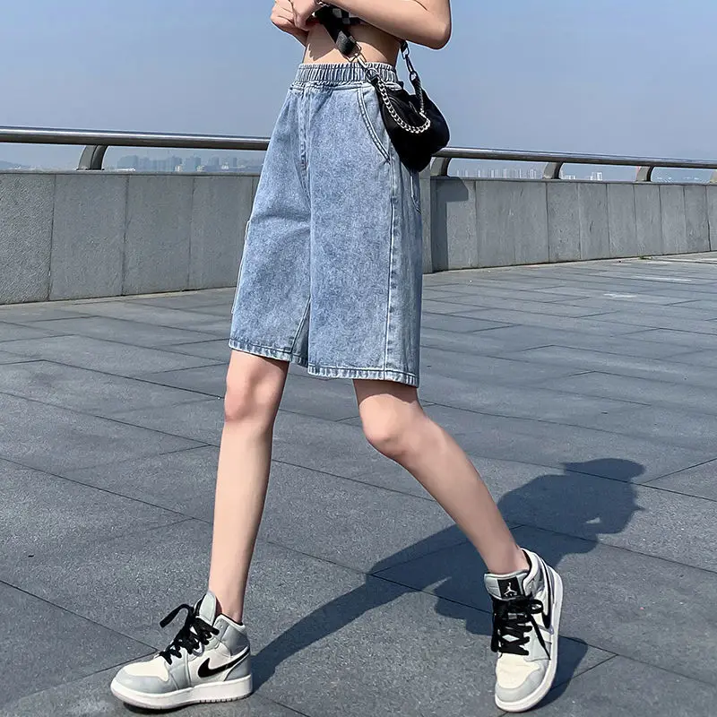 Denim Bermuda Jean Cargo Wide Shorts Womens Summer Blue Y2K Baggy Shorts Jeans Ladies High Waisted Cute Long New Shorts Women