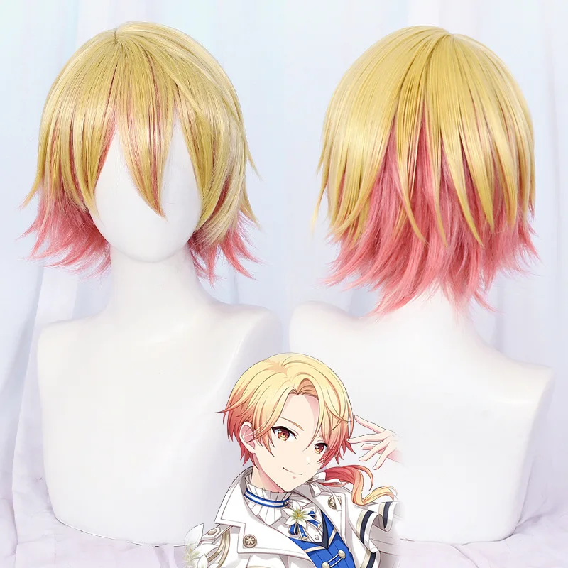 Парик для косплея Tenma Tsukasa с переходом цвета желтый смешанный оранжевый короткие